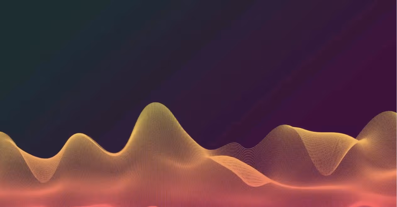 Abstract digital waves in orange and pink hues on a dark gradient background.