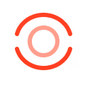 Circular logo with a pink dot in the center and two red semi-circles around it.