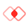 Two overlapping diamond shapes with a red center and pink outlines on white background.