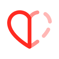 Red and pink half-outline heart shape with a broken style on a white background.