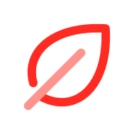 Simple red leaf outline with a pink diagonal line crossing it.