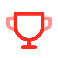 Red trophy icon with handles on a green background.
