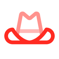 Stylized detective hat icon with a red outline and pink crown.