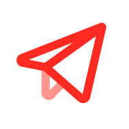 Red paper airplane icon on transparent background.