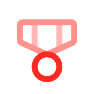 Red and pink medal icon with a circular center and ribbon.