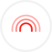 Icon of a stylized wave shape with concentric arches in red and pink tones on white background.