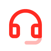 Red headset icon with a microphone on a transparent background.