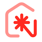Red asterisk inside a partial pink house outline with an arrow pointing down right.