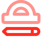 Icon of a protractor above a red pencil.