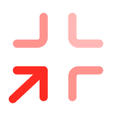 Four corners in pink with a red arrow pointing diagonally upward to the right.