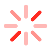 Animated loading spinner with alternating pink and red bars in a circular pattern.