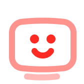 Pink computer monitor with a red smiling face on its screen.