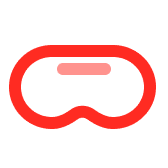 Red virtual reality (VR) headset icon with pink horizontal stripe on the lens area.