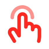 Red hand icon with a finger pressing, indicating touch or tap action.