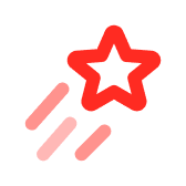 Red star with pink trailing lines resembling a shooting star or comet.
