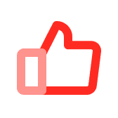 Red outline of a thumbs-up icon with a colored thumb and wrist on white background.