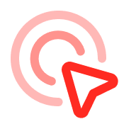 Red cursor pointing at concentric pink circles resembling a target or click icon.