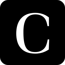 White capital letter C on a black rounded square background.
