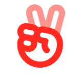 Red hand making a peace sign with two fingers raised.