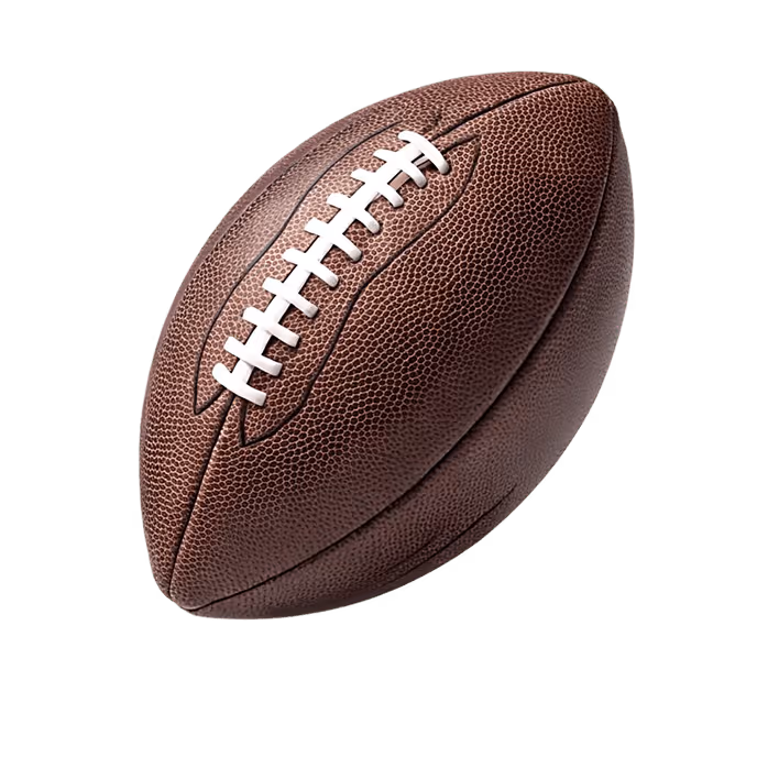 Brown leather American football with white laces on a transparent background.