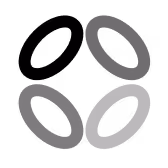 Three stylized dark gray oval shapes arranged in a triangular pattern on a transparent background.