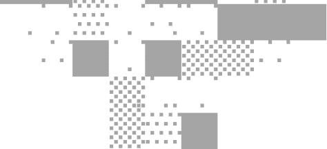 Abstract pattern of overlapping dark gray squares and dots on a transparent background.