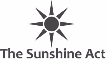 Black sun icon with eight rays above the text The Sunshine Act in bold letters.