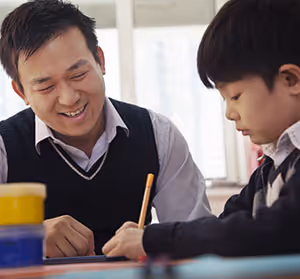 Father and Child in Classroom