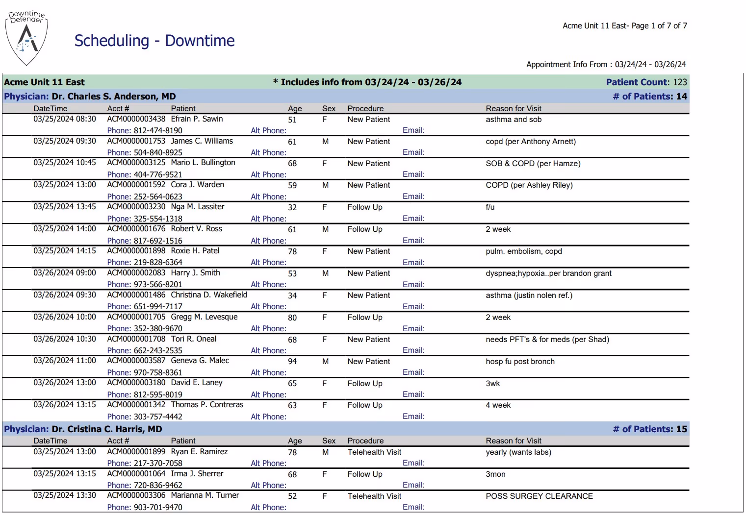 Downtime Defender scheduling report - patient appointments accessible during MEDITECH downtime