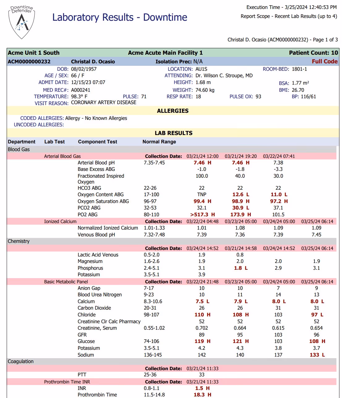 Downtime Defender lab results report - patient laboratory data accessible during MEDITECH outage