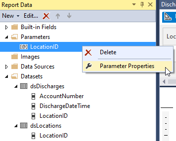 Report parameter properties dialog