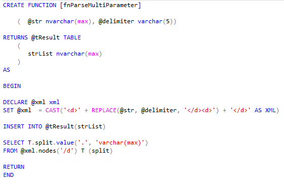 T-SQL function to parse a delimited string