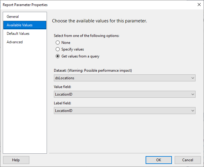 Available values parameter configuration