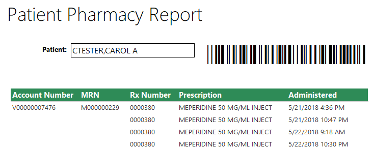 Report with barcode in page header