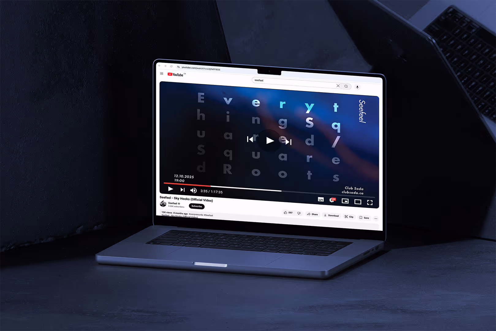 An image of a digital banner on Youtube as advertisement for Seefeel's album