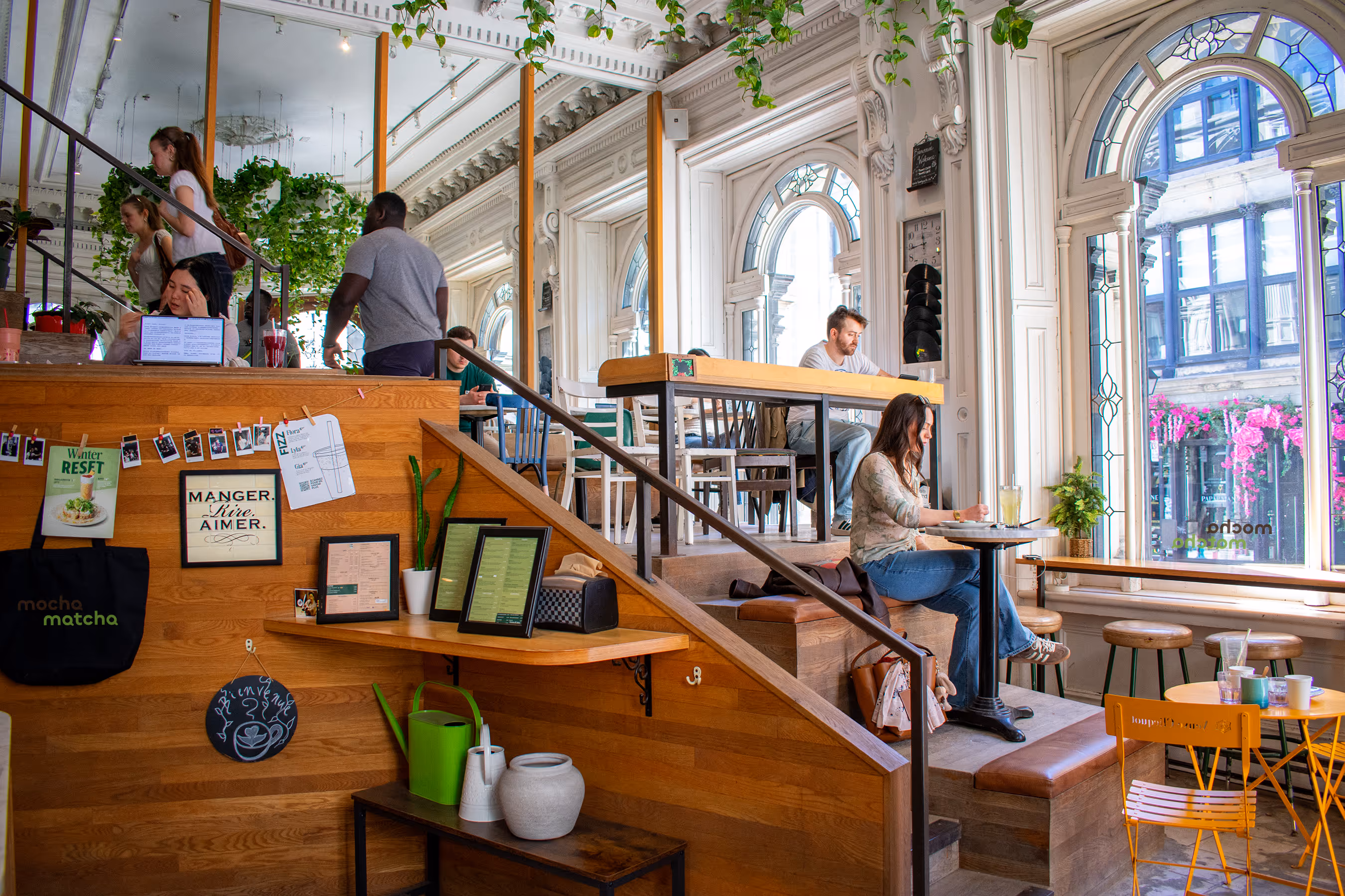 An establishing shot of a café to depict Mocha Matcha's ambiance