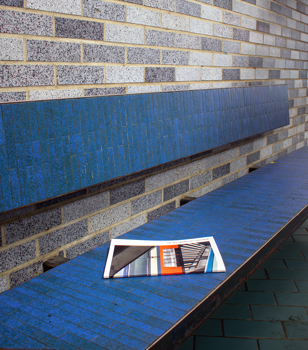 Photo of my book on a bench at Place-des-Arts