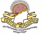 Logo of Fighting Ependyoma. Illustration of a brain with yellow ribbons and the text 'Fighting Ependymoma' and '#Longerday #Longercolours #Beatcancer #Findawayyour.'