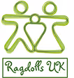 Logo of Ragdolls UK. Green line art of two stylized figures holding hands above the text 'Ragdolls UK' in a handwritten font.