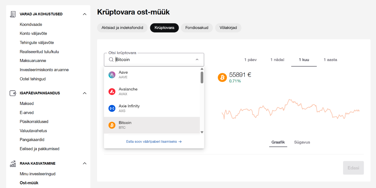 Krüptovara ost-müük LHV internetipangas