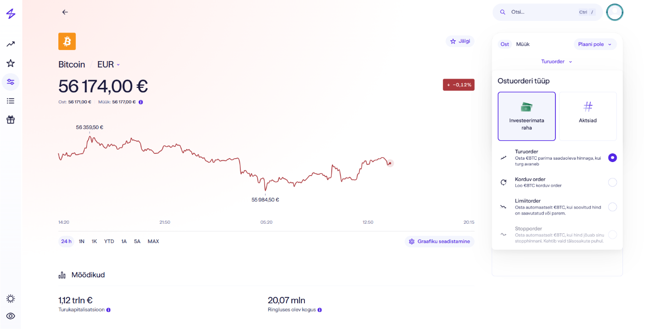 Bitcoini ostuvaade Lightyeari rakenduses