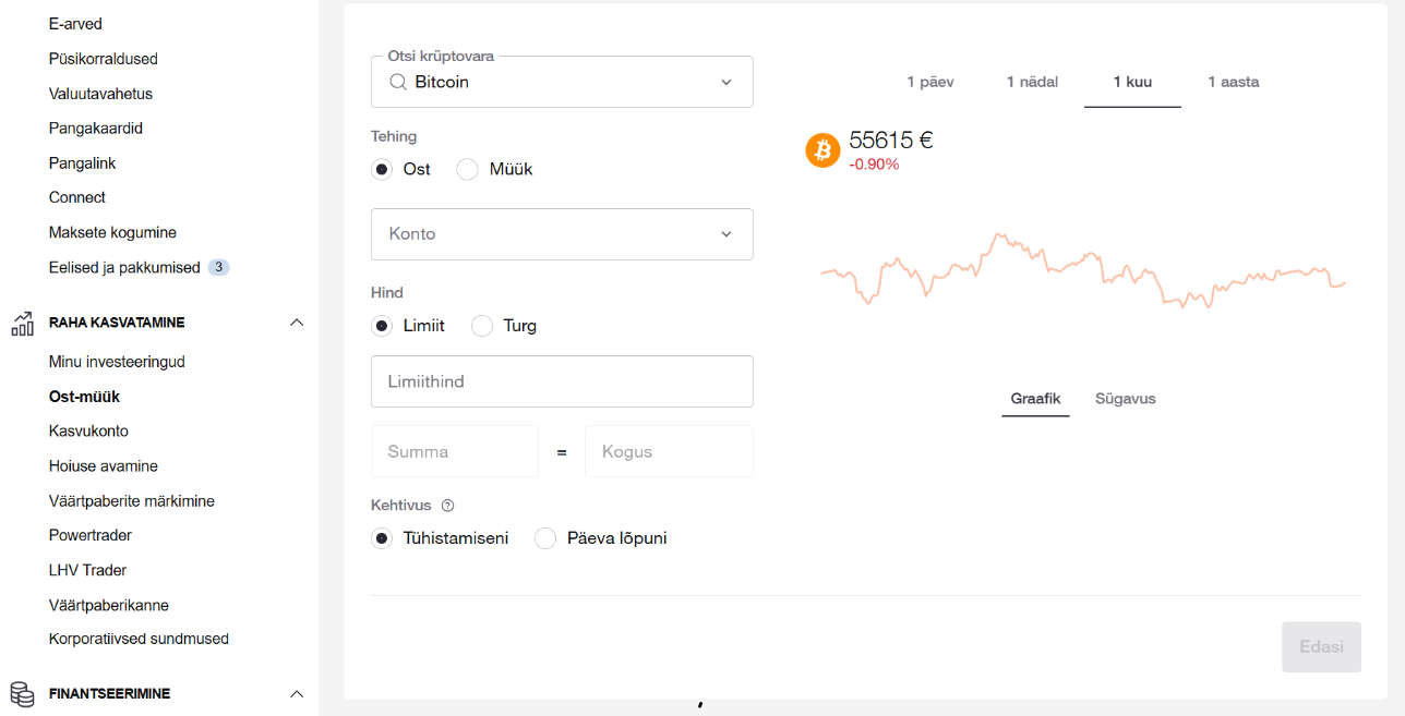 Bitcoini ostuvaade LHV internetipangas