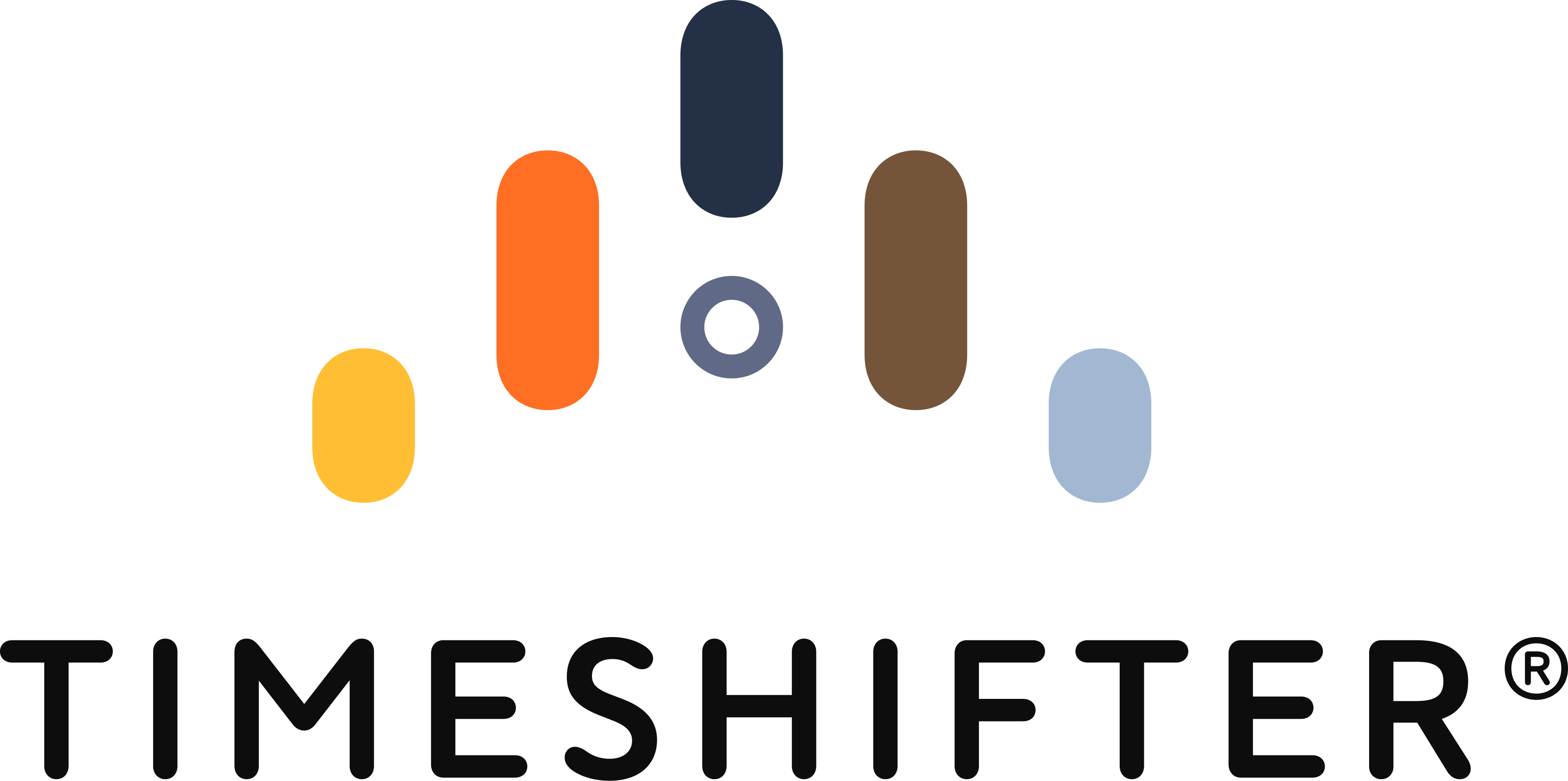 Timeshifter logo — stacked, full color