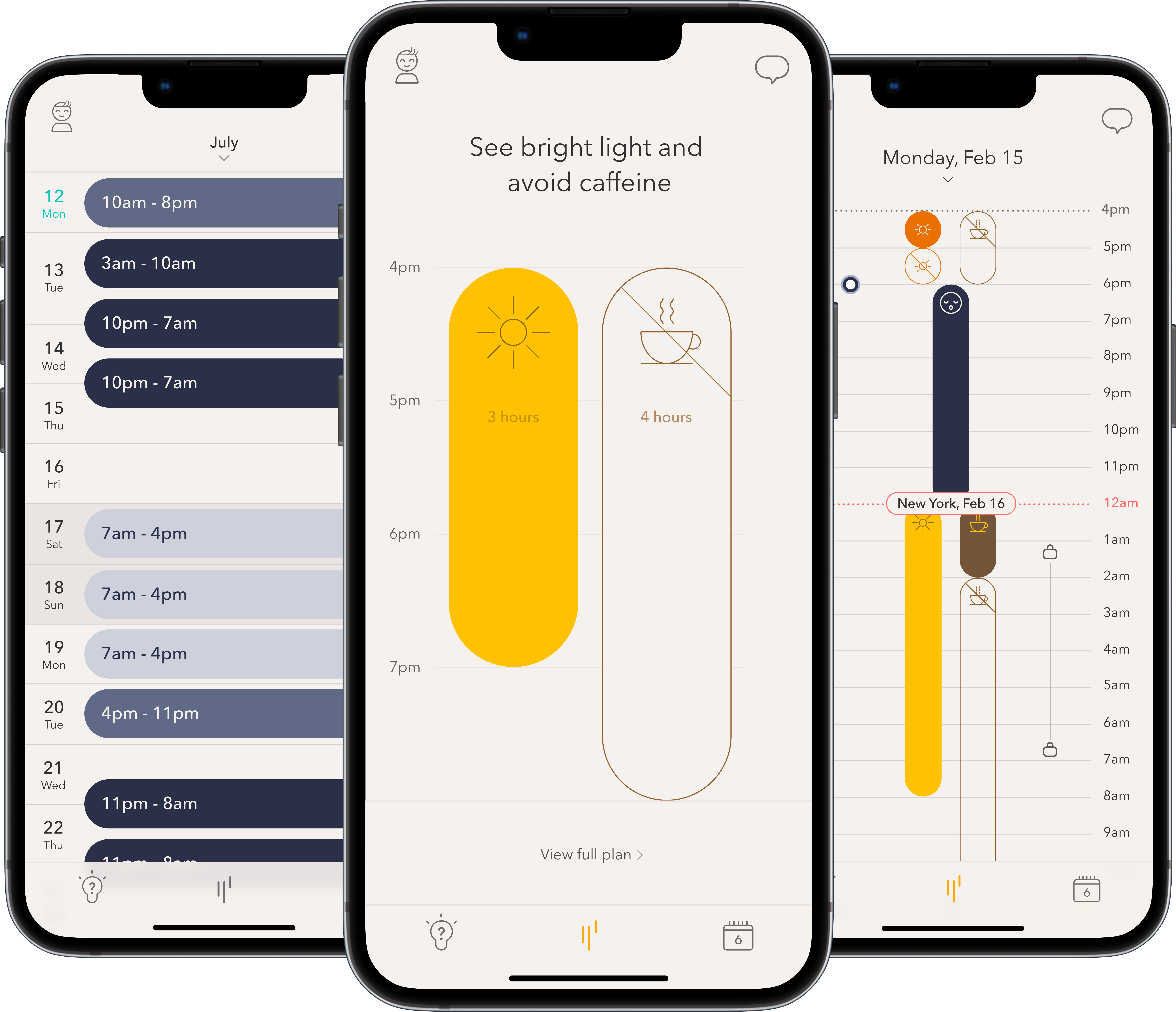 Timeshifter shift work app product screenshots on iOS and Android