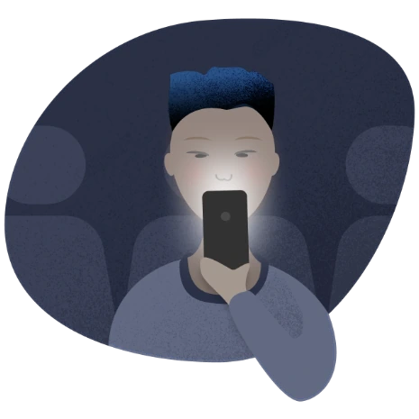 Person on a dark plane getting light from a bright phone screen