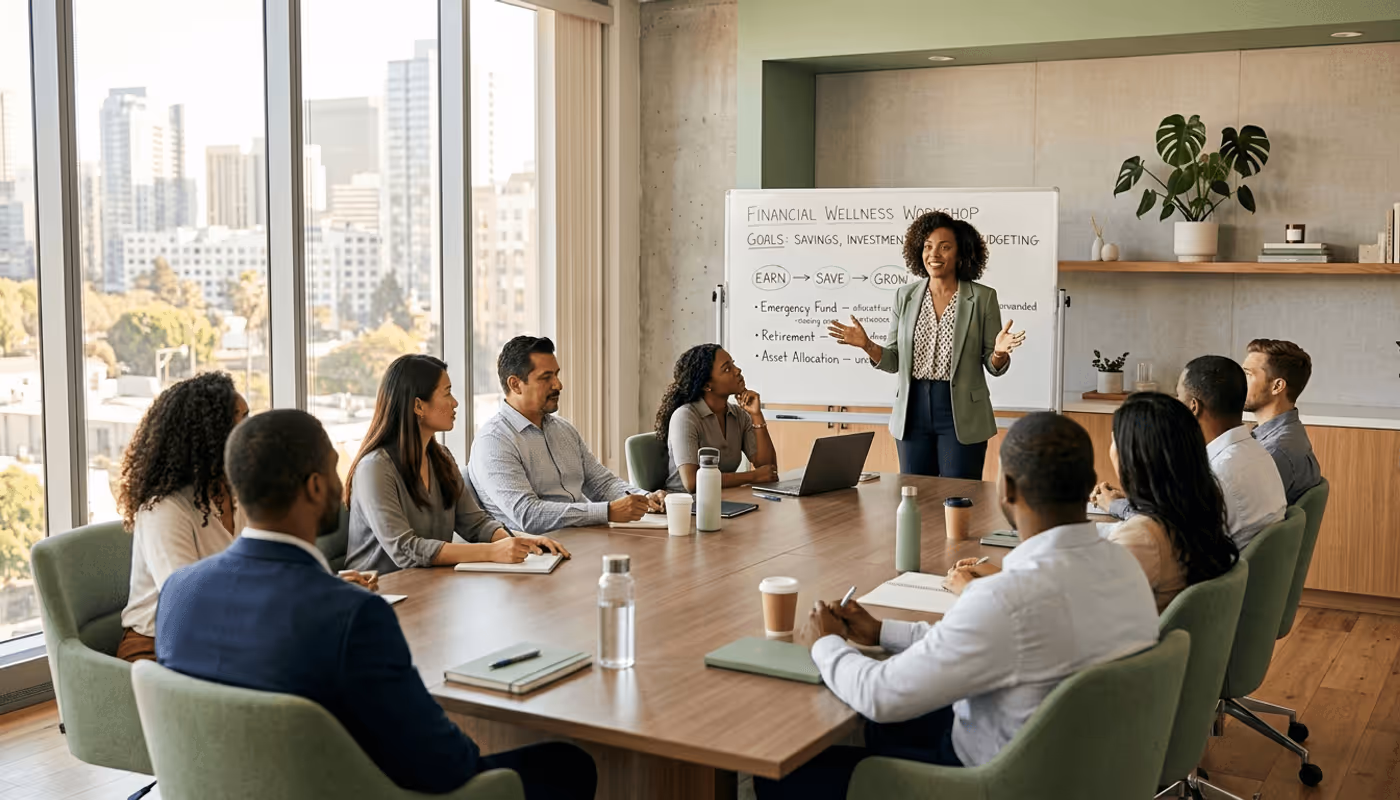 Financial wellness workshop in a modern conference room