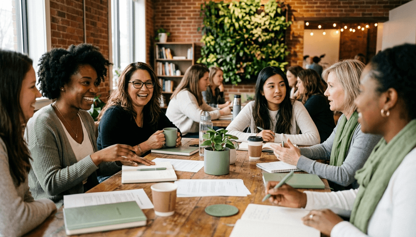 Women at a community roundtable workshop