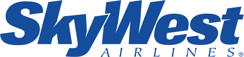 SkyWest Airlines logo in blue text with a stylized font.