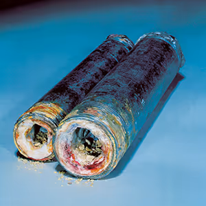 Scale buildup inside a water pipe