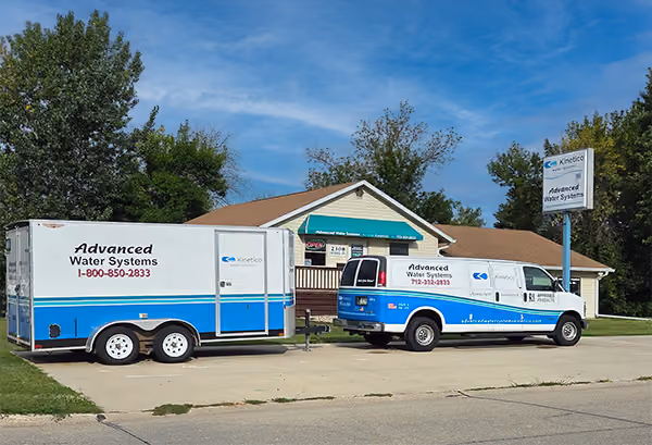 Store front with service van and trailer